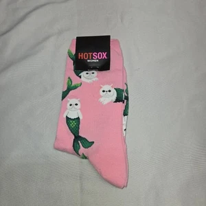 Hotsox Kid's Mermaid Cat Crew Socks 1 Pair, Pink , Kid's Large/Extra Large - Picture 1 of 4