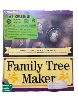 Broderbund Family Tree Maker : Windows 95 & 3.1 CD-Rom , New Sealed Box - Image 1 of 3
