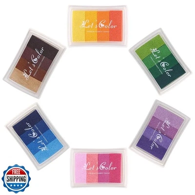 Pack of 6 Multi Colored Rainbow Color Ink Pads Set for Scrapbooking Finger Pr - Image 1 of 4