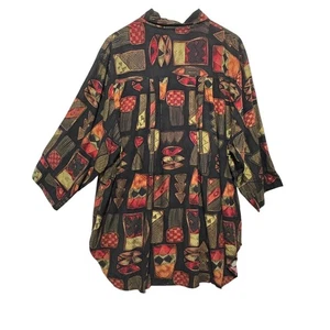 Vintage CST Studio Button Shirt 2X Rayon Patchwork Elephant Print Boho Artsy 90s - Bild 1 von 6