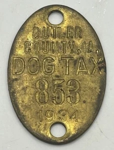 Old K9 Collectible Vintage 1934 Butler County Iowa Brass Dog License Tax Tag - Picture 1 of 2