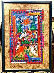 VINTAGE MEXICAN HOLIDAY WATERCOLOR GOUACHE ON SPATIAL PAPER PAINTING FRAMED - Picture 1 of 6