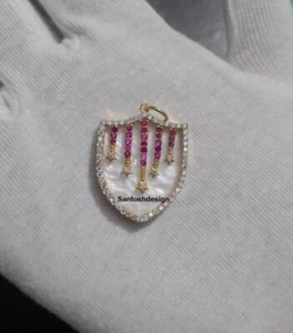 Hermoso Escudo Plata Madreperla Diamante Rubí Dije Colgante Joyería Regalo - Imagen 1 de 4