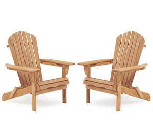 2pcs Wood Lounge Patio Chair Folding Adirondack Chair Solid Cedar Wood - Picture 1 of 11