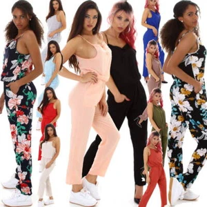 Damen Overall Onesie lang Jumpsuit Träger verstellbar Blumen Einfarbig Sommer - Bild 1 von 102