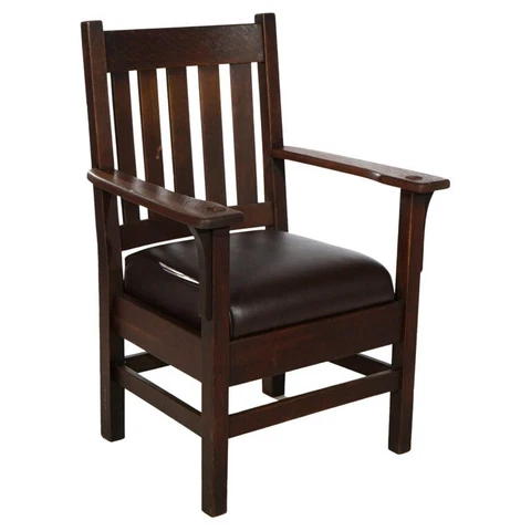 Antique Arts & Crafts Mission Oak Slat Back Arm Chair, Circa 1910 Cover
