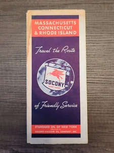 Massachusetts Connecticut & Rhode Island Road Map Courtesy of Socony 1938 - Picture 1 of 7