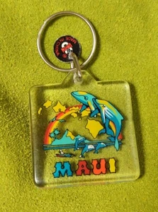 VTG Hawaii Maui Whales Square Acrylic Neon Rainbow Keychain Key Ring Fob - Picture 1 of 2
