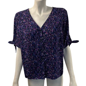 Womens Apt 9 Large Abstract Print Button Front Blouse Short Tie Sleeves - Picture 1 of 5