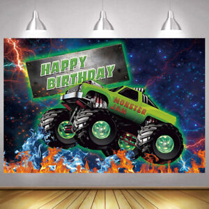 Monster Jam Truck Backdrop Happy Birthday Children Photo Background Banner Decor