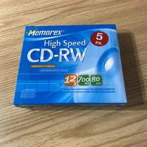 MEMOREX Two.. 5 PACK. HIGH SPEED CD-RW - NEW SEALED - 12x - 700 mb - 80 min. - Picture 1 of 2