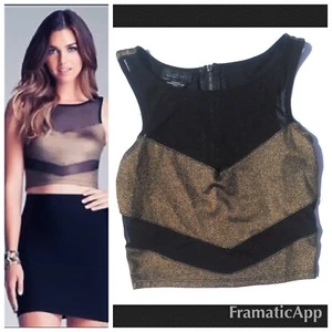 NUEVO BEBE Dorado Negro Malla Yugo Crop Top Pecho Transparente Grande bxbb * - Imagen 1 de 4