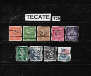 CA Precanceladas: Tecate Tipo 729; Emisiones Años 1930-1960; 9 Diferentes - Imagen 1 de 1