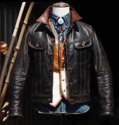 New Men's Biker Stylish Black Vintage Genuine Cowhide Leather Jacket  - Image 1 of 4