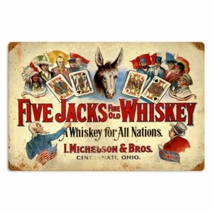 FIVE JACKS FINE OLD WHISKEY OHIO 18" HEAVY DUTY USA MADE METAL ADVERTISING SIGN - Picture 1 of 1