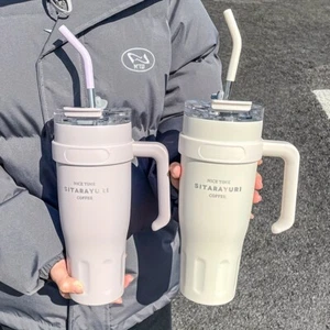 1100ML 304 Stainless Steel Insulated Water Cup Coffee Car Cup with Handle Straw - Picture 1 of 31
