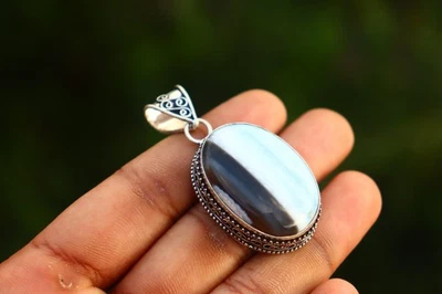 Colgante de plata de ley 925 hecho a mano con piedras preciosas de ágata de ópalo azul para regalo Foto 1 de 3