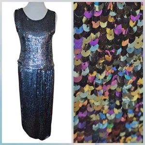 Vintage Damen Pailletten festlicher Rock Set dunkelblau lila Seide Gr. M 80er 90er Cocktail - Bild 1 von 14