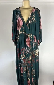 Neu mit Etikett Balticborn Kla Kimono Maxikleid | dunkelgrün geblümt Damengröße XXXL - Bild 1 von 12