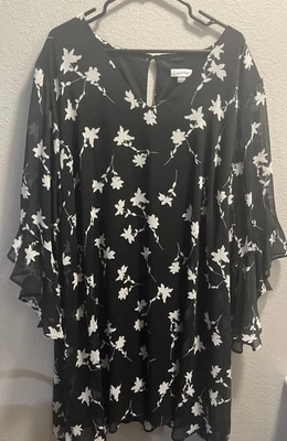 Calvin Klein Women's Black Chiffon Knee Length Shift Dress Plus Size 22W - Image 1 of 4