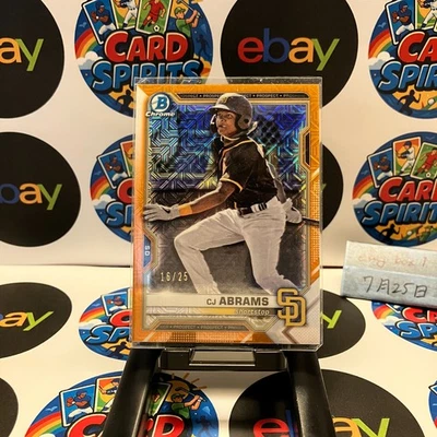 2021 Topps Bowman Chrome CJ Abrams 16/25 Orange Refractor Card - Image 1 of 2