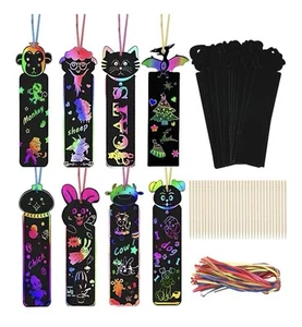 Scratch Art for Kids, 48 Pcs Magic Rainbow Bookmarks/tags for Crafts Party Bag - Picture 1 of 7