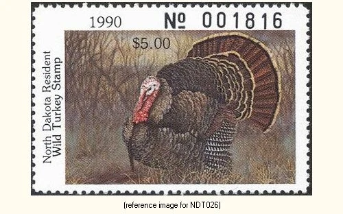 HALFPRICEHUNT North Dakota Wild Turkey Stamp 1990 $5.00 - Image 1 of 1