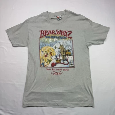 Señal de puntada única vintage años 80 BEAR WHIZ Don’t eat amarillo blanco como la nieve talla M Foto 1 de 4