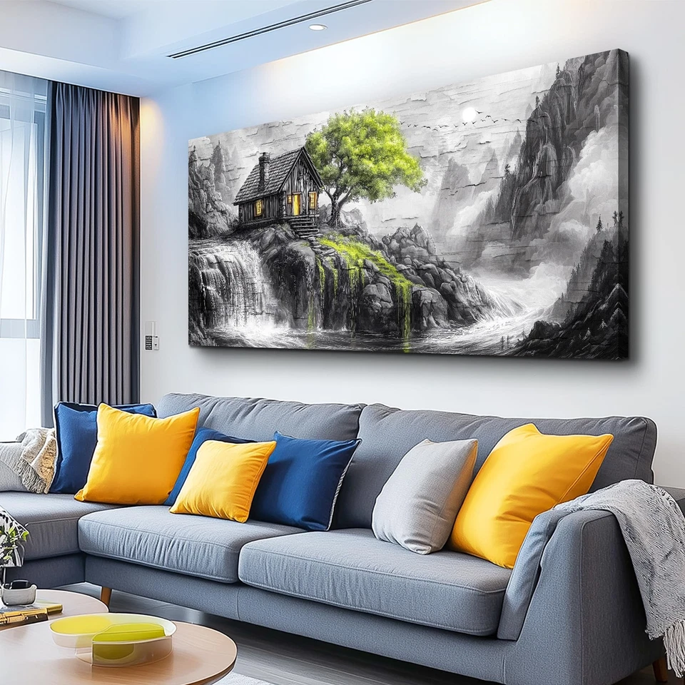 Arte de pared blanco y negro lienzo pintura de pared para sala de estar decoración de pared grande... Foto 1 de 4