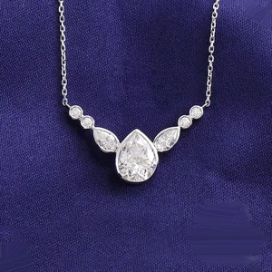 7-Stone Pear Cut White Diamond Cluster Pendant Necklace 14k White Gold Finish - Picture 1 of 9