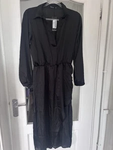 Boohoo Women’s Black Satin Wrap Dress Size 14 Brand New - Picture 1 of 7