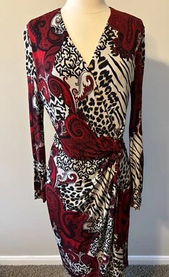 Lindo ETRO tamanho 8? Vestido justo elástico moderno com estampa paisley preto e vermelho - Imagem 1 de 4