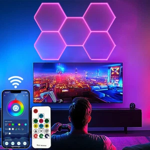 Hexagon RGBW LED Light Honeycomb Light 5 HEX for Garage Workshop Gaming Room Gym - Imagen 1 de 18