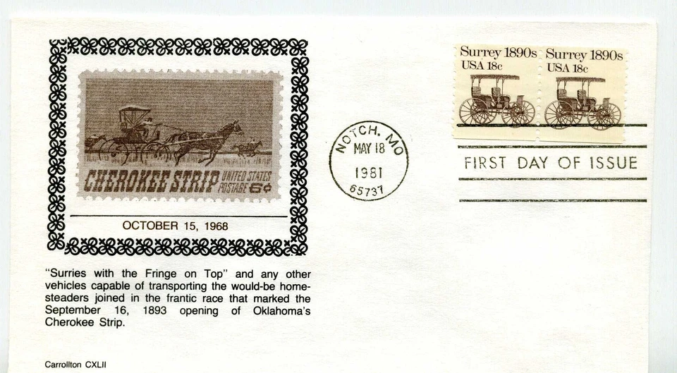1907  18c Surrey 1890s, coil pair, Carrollton FDC  - Image 1 of 1