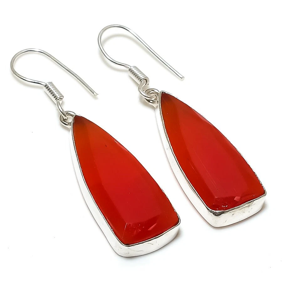 Brincos folheados a prata de pedra preciosa ônix vermelho joias 1,5" presente para ela - Imagem 1 de 1