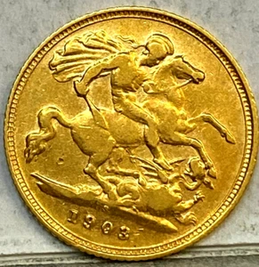 AUSTRALIA 1903 SIDNEY RARO ORO MEDIO SOBERANO BAJO COMO NUEVO FECHA CLAVE RARO #02 - Imagen 1 de 2