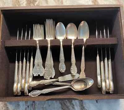 Vintage William Rogers & Son "Victorian Rose" Silver Plate Flatware in Case 1954 - Image 1 of 4
