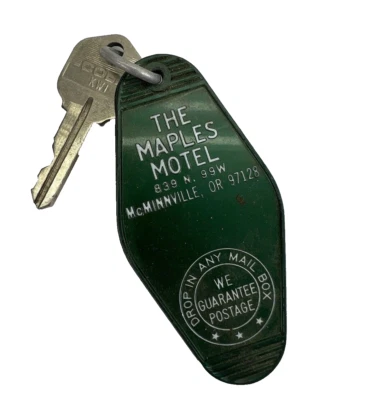 Llavero vintage para habitación de motel de hotel The Maples Motel McMinnville Oregon años 70 Foto 1 de 4