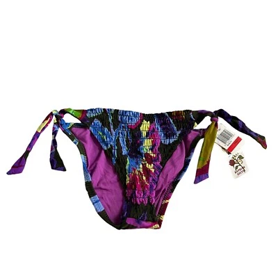 Lucky Brand bikini bottom XS floral print side tie purple blue green swimsuit - Image 1 of 3