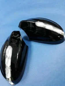 TWO BLACK DOOR MIRROR COVER + LED TURN SIGNAL FOR 2005-2008 BMW E90 E91 3-SERIES - Picture 1 of 4