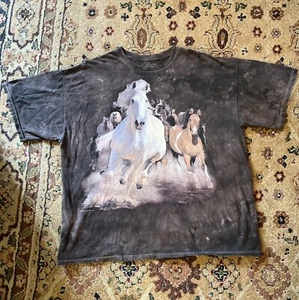2009 THE MOUNTAIN BROWN TIE-DYE GALLOPING HORSE T-Shirt 2XL soft nature Unisex - Picture 1 of 8