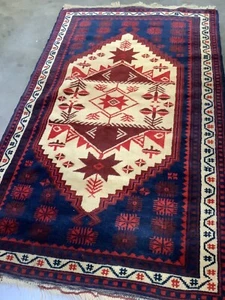 🤩 Vintage Native Geometric Area Rug Hand-knotted Wool 51x31 - Picture 1 of 8