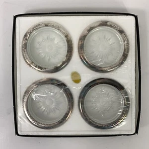 Set of 4 Vintage Crystal & Silverplated Coasters by LEONARD SILVER MFG, Italy - Imagen 1 de 5