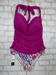 $142 La Blanca Convertible Tankini Top 10 & Floral Hipster Bottom 8 NEW L555 - Picture 1 of 12