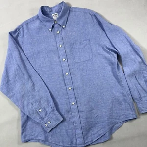 Brooks Brothers Irish Linen Shirt Men XL Blue Long Sleeve Button Down - Picture 1 of 17