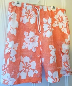Surf Ave Boardshorts Herren Large (L) orange und weiß Blumen mit Taschen - Bild 1 von 2