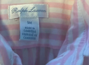 Vestido Ralph Lauren Niño Pequeño Primavera/Verano Clásico Rosa Blanco Corbata Rayas 9 meses - Imagen 1 de 3