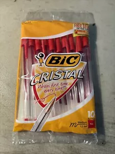 NEW BIC Red Ink Pens Pack of 10 Ballpoint Cristal Xtra Smooth Teacher FREE SHIP - Picture 1 of 2