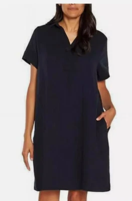 Three Dots 100% Cotton Double Gauze Polo Collar Dress Black Size Small - Image 1 of 4