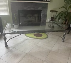 Glass Rectangle Coffee Table Metal Legs 72’X36 Height 26’ Black And Grey, Heavy - Picture 1 of 6